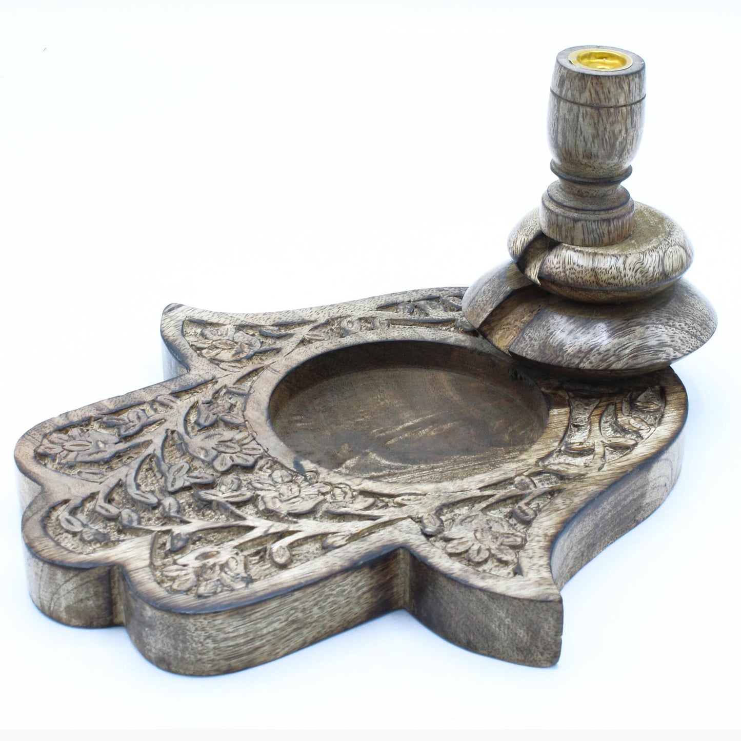 Mango Wood Backflow Burner – Hamsa Design