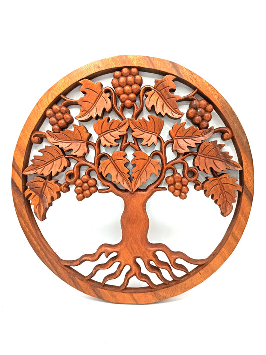 Handcrafted Tree of Life Grapes Panel – Suar Wood Wall Art