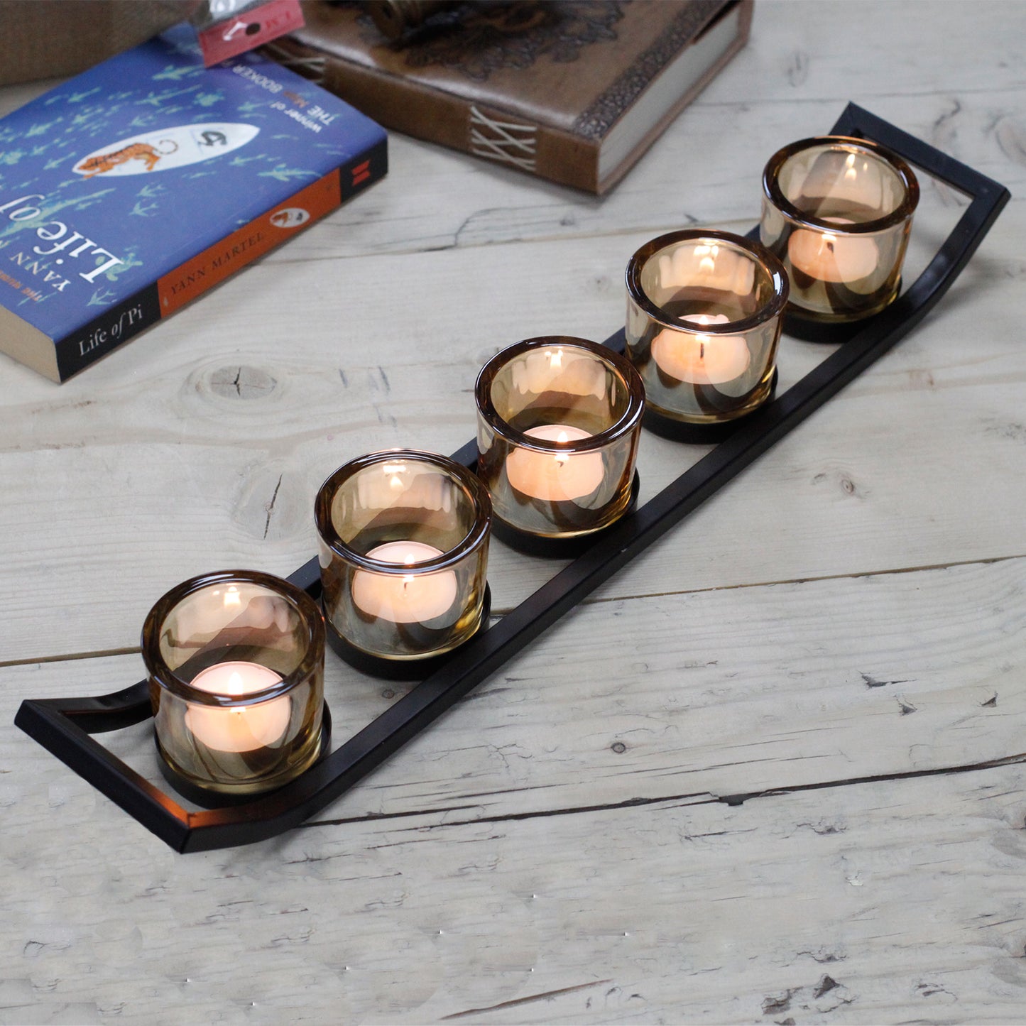 Iron 5-Cup Ledge Votive Candle Holder