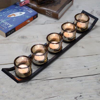 Iron 5-Cup Ledge Votive Candle Holder