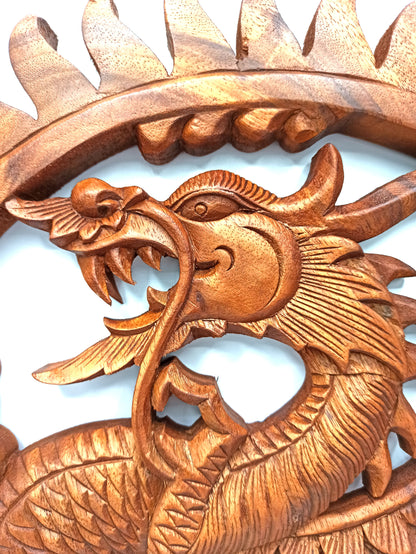 Handcrafted Winged Sun Dragon Plaque – Suar Wood Wall Art