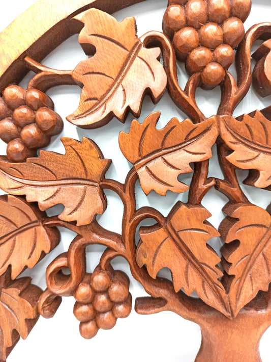 Handcrafted Tree of Life Grapes Panel – Suar Wood Wall Art