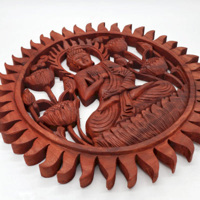 Handcrafted Buddha & Lotus Panel – Suar Wood Wall Art