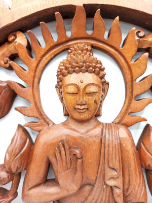 Handcrafted Buddha & Lotus Panel – Suar Wood Wall Art