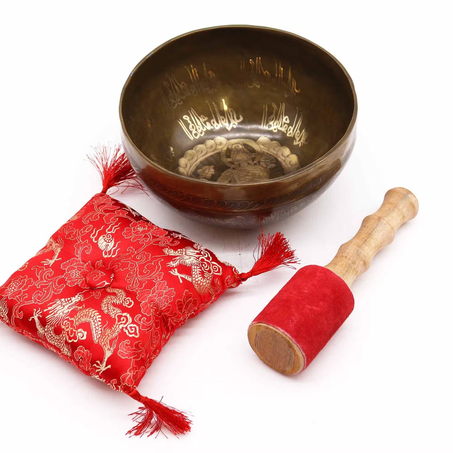 Golden Tara Tibetan Singing Bowl Gift Set – Brass Sound Bowl with Cushion & Suede Stick (19cm)