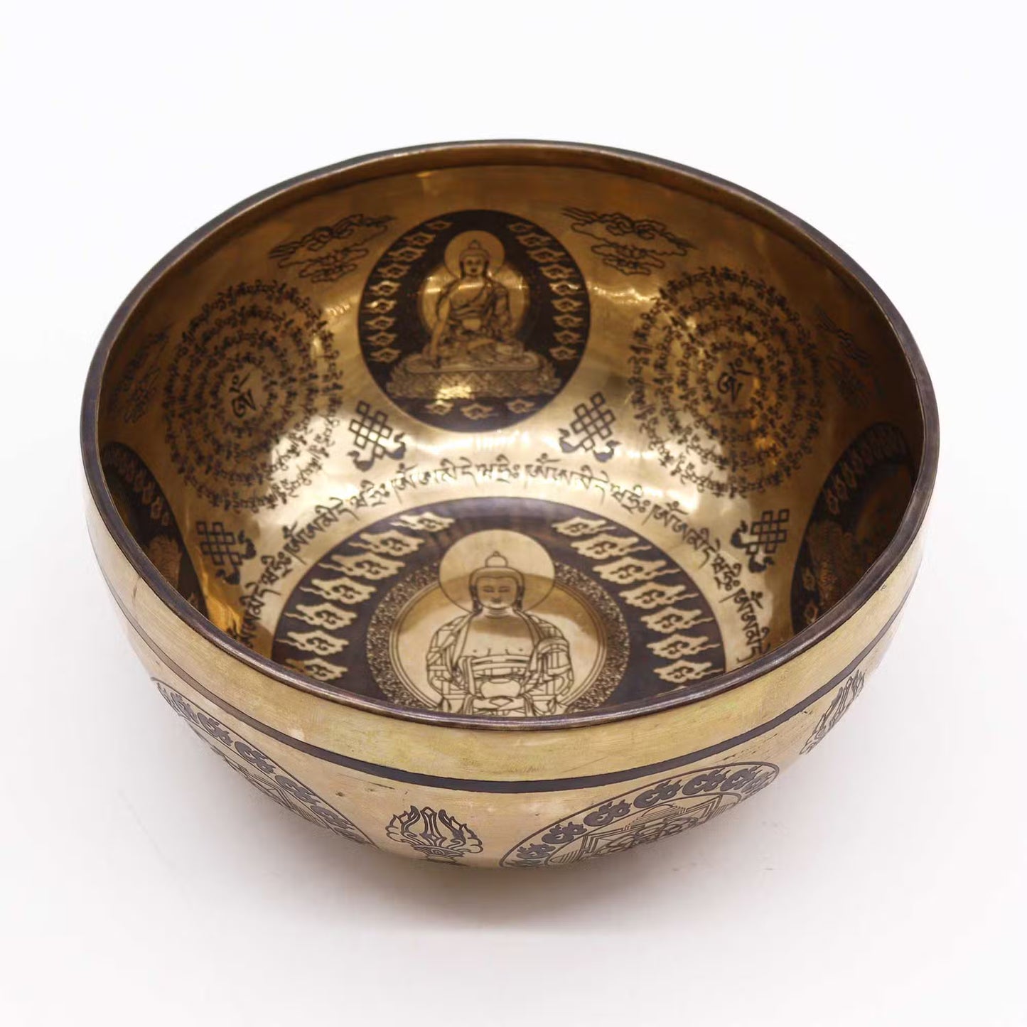 Tibetan Healing Engraved Singing Bowl – 5 Buddhas Design (21cm)