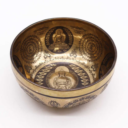 Tibetan Healing Engraved Singing Bowl – 5 Buddhas Design (21cm)