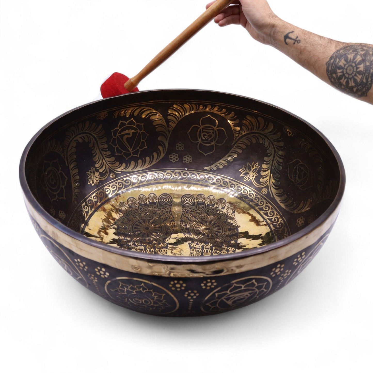 Professional Engraved Standing Singing Bowl – 50x20 cm | Large Vibrational Foot Bowl for Sound Baths & Healing