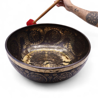 Professional Engraved Standing Singing Bowl – 50x20 cm | Large Vibrational Foot Bowl for Sound Baths & Healing