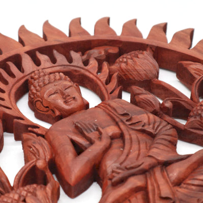 Handcrafted Buddha & Lotus Panel – Suar Wood Wall Art